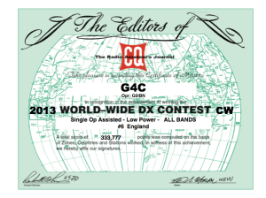 Essex CW (G4C) Contest Certificate - CQ WW CW 2013