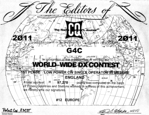 Essex CW Contest Certificate (G4C) - CQ WW CW 2011